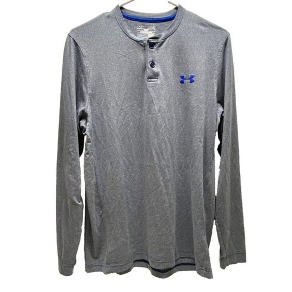 Under Armour Long Sleeve Men's Medium Heather Blue Loose Fit Coldgear Henley EUC - Picture 1 of 10